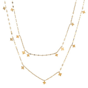 Colliers longs <span class=keywords><strong>double</strong></span> couche en acier inoxydable plaqué or 18 carats, style coréen losange, étanches, pour femmes, vente en gros - Product Image 5