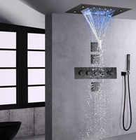 Système de robinetterie de douche thermostatique en bronze huilé avec pommeau de douche cascade LED 14 x 20 pouces et mitigeur de salle de bain