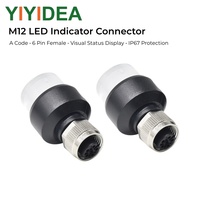 Connecteur circulaire industriel M12 LED avec indicateur, 6 broches femelles, étanche IP67/IP68, plaqué or