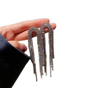 ต่างหูเงินทรงเข็มยาวประดับเพชรเต็มพู่ห้อยสไตล์เกาหลี ดงแดมุน แฟชั่นอินเทรนด์สำหรับคนดัง - Product Image 5