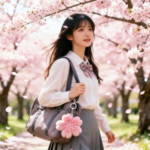 Porte-clés et breloque <span class=keywords><strong>de</strong></span> sac en peluche moelleuse en forme <span class=keywords><strong>de</strong></span> fleur <span class=keywords><strong>de</strong></span> cerisier Sakura, design anime, avec chaînes - Product Image 2