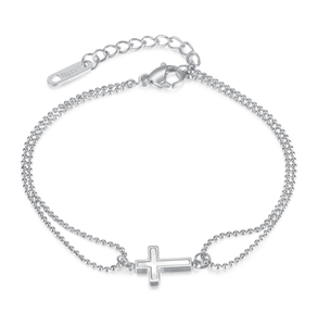 Gold Plated Double Layer <strong>Bead</strong> Chain Religious Cross Stainless Steel <strong>Bracelet</strong> for Men - Product Image 6