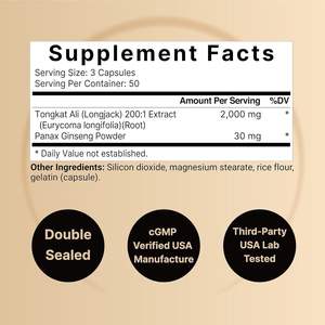 OEM paketi Tongkat Ali kapsül 60 Panax <span class=keywords><strong>Ginseng</strong></span> tozu ile formüle erkekler sağlık doğal bitkisel Tongkat Ali kapsüller - Product Image 3