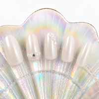 Faux ongles à presser style ballerine, blanc laiteux nacré, avec strass, brillants et réutilisables pour femmes