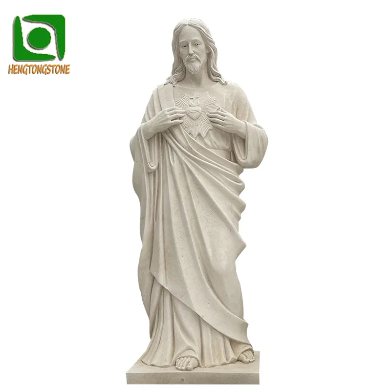 आउटडोर चर्च सजावट हाथ नक्काशीदार धार्मिक सफेद संगमरमर यीशु मसीह मूर्तिकला