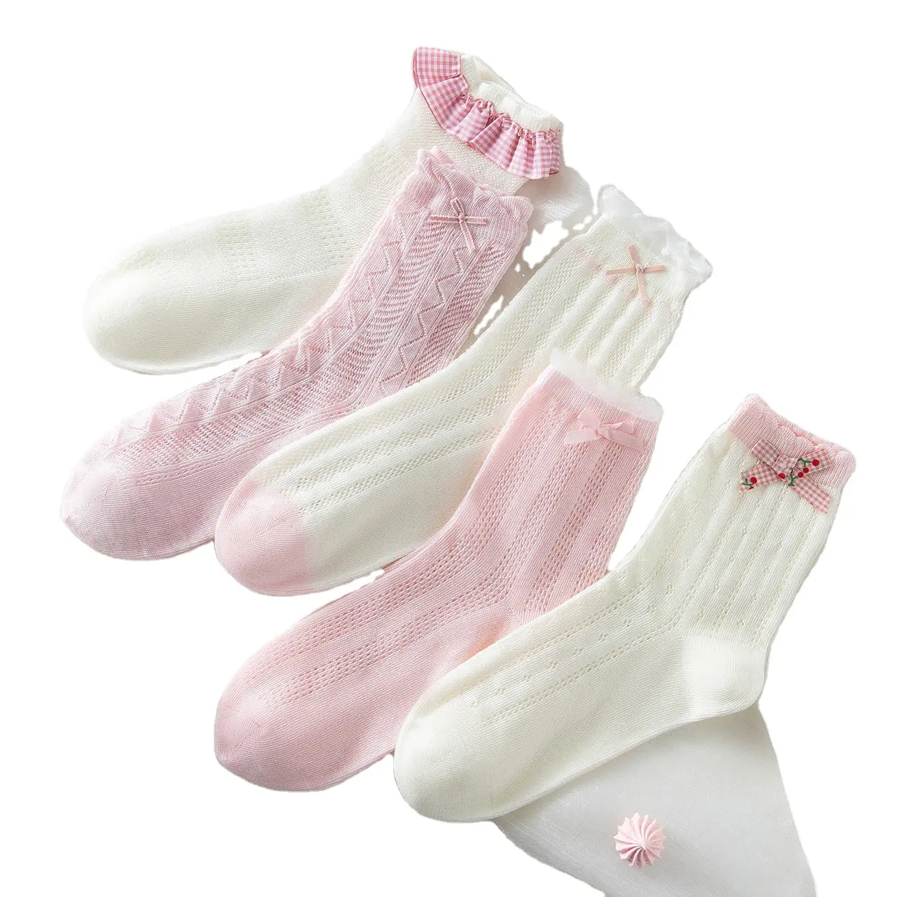 2023 New High Quality ladies Preppy style lace bow Socks cotton comfortable colorful cute women Socks for girl