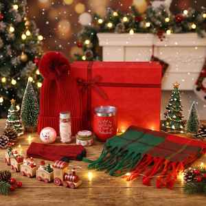 Christmas <b>Gift</b> Set <b>Gift</b> <b>Box</b> Holiday <b>Gift</b> <b>Hamper</b> with Knitted Beanie Scarf Gloves Insulated Tumbler Bath Bomb for Xmas - Product Image 1