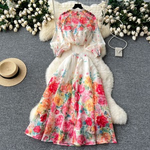 Ensemble deux pièces pour femme, style européen, haut à manches lanternes, taille haute et coupe ajustée - Product Image 2