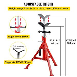 V Head <b>Pipe</b> <b>Stand</b> 1/8'-12' Capacity Adjustable Height 24'-42' 2500 lb Load Carbon Steel Body Portable Folding <b>Pipe</b> <b>Stands</b> <b>Stands</b> - Product Image 4