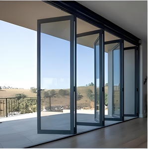 Porte pliante en aluminium à rupture de pont thermique HOLCOM, design fin sans cadre, double vitrage trempé, garantie 5 ans - Product Image 1