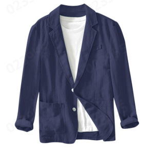 Großhandel Herren Baumwoll-Leinen-<span class=keywords><strong>Blazer</strong></span> Einfarbig Frühling Casual Langarm Einreihig Doppelknopf V-Ausschnitt - Product Image 6