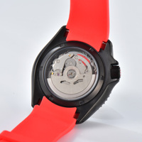 Montre de plongée automatique noire personnalisée pour homme, bracelet en cuir rouge, accent rouge, lumineuse, étanche 50M, montre mécanique à bracelet, 42mm 22mm