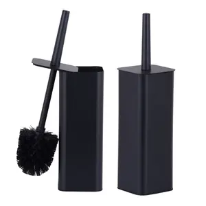 Brosse de nettoyage de toilettes en acier inoxydable 304 noir pour salle de bain avec support 2 têtes de brosse en silicone en option TBS008