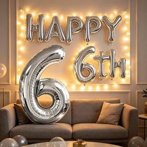 Palloncini Numero Argento N6 45cm 12 pz in Confezione, Eleganti Palloncini Numerici per Celebrazioni - Product Image 5