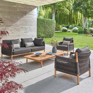 Ensemble de canapés de loisirs en bois et tissu pour l'extérieur, moderne, imperméable, pour villa, parc, cour, piscine, jardin - Product Image 2