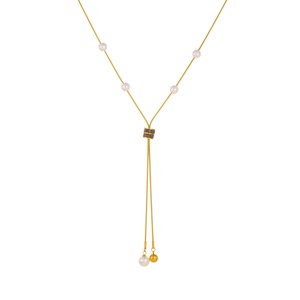 Gold Plated Stainless Steel Snake Chain Pearl Pendant Necklace Tassel Design Everyday Wear - Product Image 5