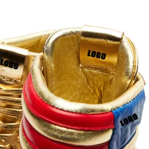 Individuelle goldene High-Top-Schuhe mit T-Logo Never Give Up US-Flagge Turnschuhe für Herren