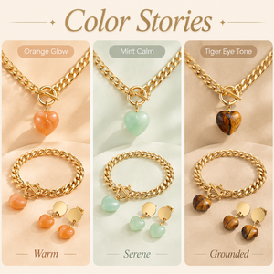 Conjunto de Joyería de Cadena Cubana de Acero Inoxidable Chapado en Oro que No se Desvanece con Piedra Natural en Forma de Corazón y Cierre OT, Ideal para Uso Diario de Niñas - Product Image 6