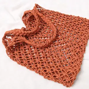 Ins-Stil Strandtasche Damen Sommer hohle Netzgewebte Tasche Strohbeutel Feiertag handgefertigt Baumwolle Seil große Netz-Handtaschen
