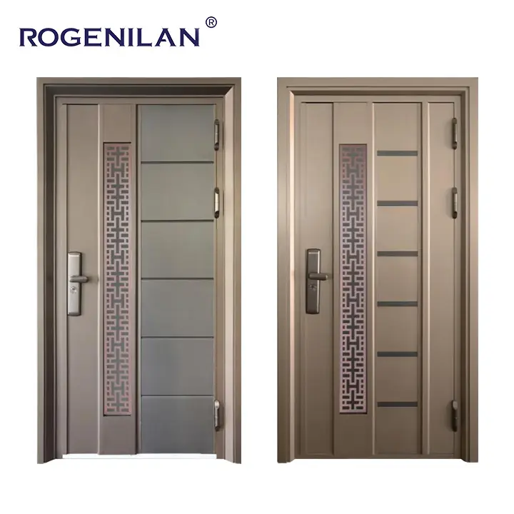 ROGENILAN-Porte d'entrée principale en aluminium forgé à bas prix, porte simple de luxe en acier inoxydable avec fenêtre ouvrante.