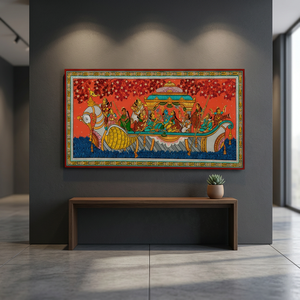 Décoration suspendue rectangulaire pour salon, thème Diwali, origine Orissa, par Nauka Vihar Pattachitra - Product Image 1