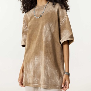 2025 été unisexe col rond à manches courtes surdimensionné T-Shirt 100% coton tricoté goutte épaule lavage T-Shirt - Product Image 5