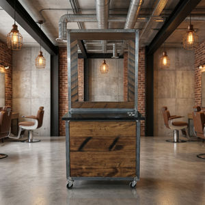 Estación de Barbería Estilo Rústico Vintage, Estructura de Hierro y Madera Contrachapada, Muebles Duraderos para Barbería y Salón de Belleza - Product Image 6