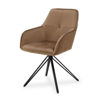 Vente en gros de fauteuil d'appoint capitonné chaises de salle à manger rembourrées chaises de salle à manger modernes en velours rotatif marron pieds en métal