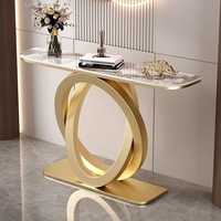 Table console moderne en faux marbre avec base en métal doré, table d'appoint étroite pour entrée, table d'appoint de canapé pour couloir et salon