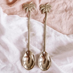 2021 Hot Selling High Quality Palm Tree Handle <b>Flatware</b> and Gold Teaspoon Cutlery Set - Product Image 1
