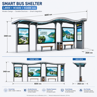 Abri de bus incurvé en acier inoxydable avec grand écran publicitaire LED, station d'attente de bus moderne pour sites touristiques