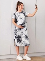 Nouvelles Robes d'été grande taille pour femmes enceintes, vente en gros, t-shirt tie-dye à manches courtes et robes unies à ourlet fendu