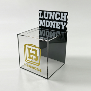 Lunchboxaz <b>Clear</b> Acrylic Lunch Money Box With Logo Sign Desktop Storage Cubby <b>Shelf</b> Modern Style Pre-Assembled - Product Image 2