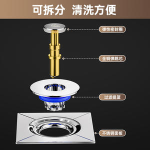 ท่อระบายน้ำพื้นห้องน้ำสแตนเลสแบบป๊อปอัพ ขนาด 5.5 นิ้ว รูปทรงสี่เหลี่ยมผืนผ้า ป้องกันกลิ่นย้อนกลับ พร้อมจุกเกลียวอเนกประสงค์ - Product Image 4