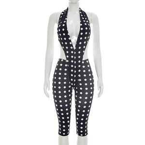 Viviblook C26JP124 Nuevo mono de verano para mujer con estampado de lunares, sexy, sin mangas, con cuello halter y espalda descubierta, mono de una pieza - Product Image 3