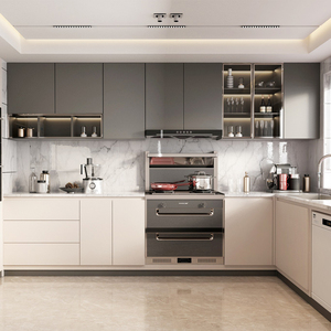Lemari Dapur Modular Desain Modern Finishing Melamin dengan Pintu Kaca - Product Image 1