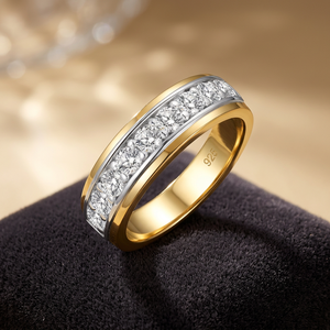 SweetJew <b>Mens</b> Moissanite Wedding Band 925 Sterling <b>Silver</b> 14K Yellow Gold Plated 1ct D Color VVS1 Clarity Brilliant Lab <b>Ring</b> - Product Image 2