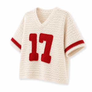 Wholesale Customizable Women's Winter Team Color Crochet Football Jersey Blank Knit 100% Cotton Custom <b>Logo</b> Front Embroidery - Product Image 4