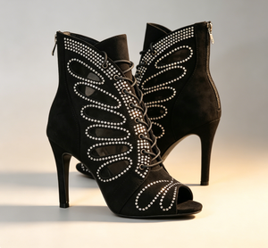 Bottes de <span class=keywords><strong>danse</strong></span> <span class=keywords><strong>latine</strong></span> noires pour femmes, forme papillon, strass, bout ouvert, <span class=keywords><strong>talon</strong></span> aiguille, pour Rumba, Salsa, Tango, <span class=keywords><strong>danse</strong></span> de salon - Product Image 1