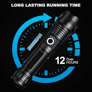 Lampe de poche LED 1000 lumens, rechargeable par USB/type-c, 5 modes d'éclairage, torche en alliage d'aluminium pour le camping et la randonnée, 18650 26650 - Product Image 4