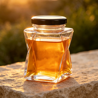 Pot à miel en verre géométrique torsadé créatif de 150/380 ml avec couvercle en métal noir, conteneur de stockage alimentaire unique à facettes pour confiture