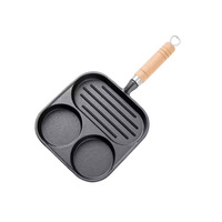 Wajan Sarapan Besi Cor Alas Datar untuk Burger Telur, Steak, Telur Goreng - Kompatibel dengan Kompor Induksi, Lapisan Enamel, Gagang Kayu