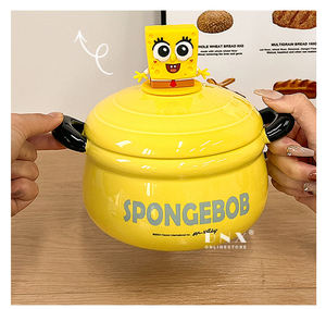Dibujos animados <span class=keywords><strong>Bob</strong></span> <span class=keywords><strong>Esponja</strong></span> cerámica porcelana gran capacidad fideos sopa cuencos tapa doble oreja ecológico lavavajillas palillos seguros - Product Image 6
