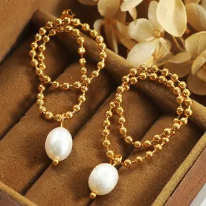Multi Layer Beads Chain Fresh Water Pearl Drops Bridal Wedding Hoop For Woman Jewelry Stud Earrings
