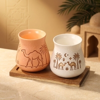 Tasse à café en céramique au design moderne du Moyen-Orient, sans anse, avec glaçure réactive dégradée, logo personnalisé, souvenir Finjan avec boîte