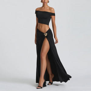 เสื้อยืดเวสต์เซ็กซี่เปิดไหล่โชว์เอวสไตล์ยุโรปอเมริกันสำหรับผู้หญิงประจำฤดูร้อนปี 2025 กระโปรงทรงเข้ารูปผ่าข้างเอวสูง - Product Image 2