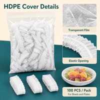 Couvre-bols élastiques jetables en HDPE, 100 pièces/paquet, film protecteur de qualité alimentaire, extensible pour assiettes, plateaux, fruits coupés