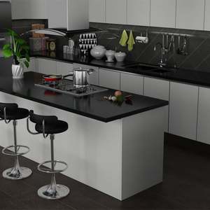 Cuisine moderne avec îlot, en Chine, Los Angeles, en kit, haute qualité, finition brillante, HDF, stratifié, MDF, PVC, panneau acrylique blanc - Product Image 2