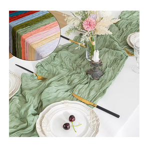<span class=keywords><strong>Chemin</strong></span> <span class=keywords><strong>de</strong></span> <span class=keywords><strong>table</strong></span> en tissu froissé style toile <span class=keywords><strong>de</strong></span> jute, coloris terre cuite, <span class=keywords><strong>vert</strong></span> sauge, bleu poussière, lavable, réutilisable, taille et couleur personnalisables - Product Image 1