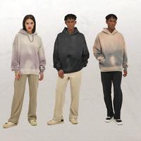 Sweat à capuche pour homme teint par pulvérisation, 360 g/m², lourd, délavé à l'acide, effet vieilli, bords effilochés, style streetwear américain, logo personnalisé